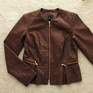 INC faux leather brown jacket